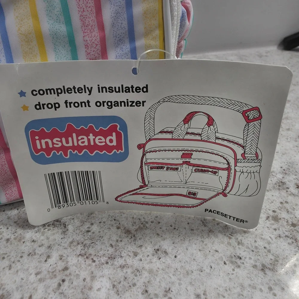 Vintage Evenflo Insulated Diaper Bag Pastel Rainbow Stripe Animal Pacesetter NWT